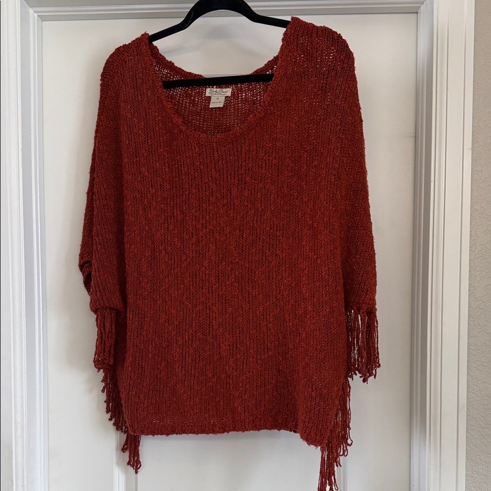 Lucky Brand Rust Knit Sweater with Fringe